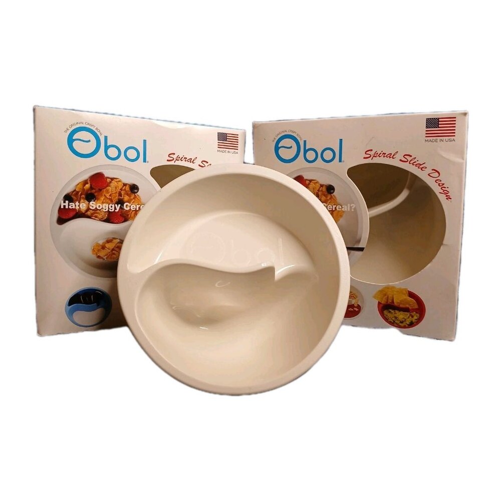 2 Obol The Original Crispy Bowl Spiral Slide Design WHITE USA Made Swoop Scoop